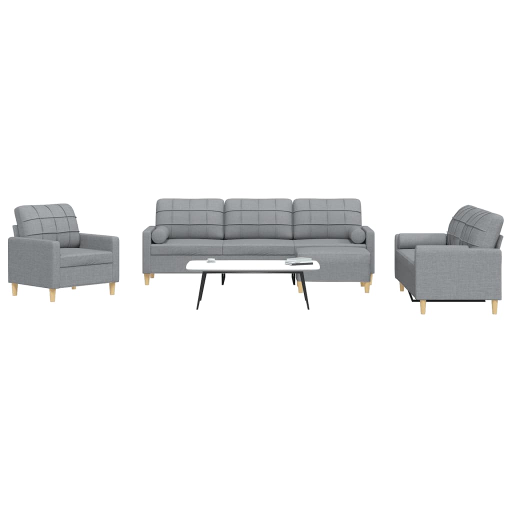 Set Divani 4 pz con Poggiapiedi e Cuscini Grigio Chiaro Tessuto - homemem39