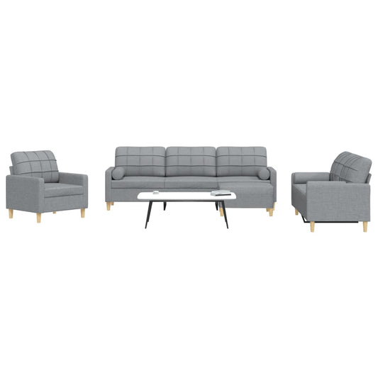 Set Divani 4 pz con Poggiapiedi e Cuscini Grigio Chiaro Tessuto - homemem39