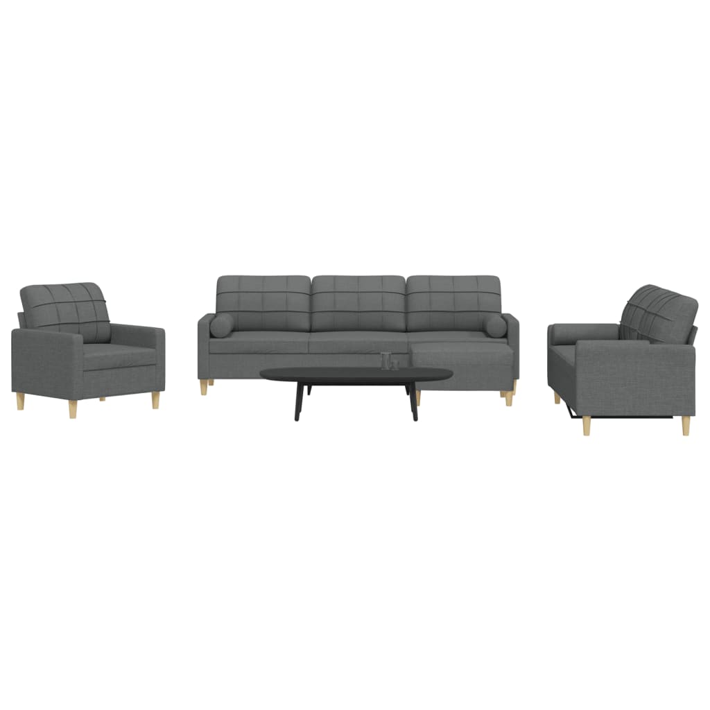 Set Divani 4 pz con Poggiapiedi e Cuscini Grigio Scuro Tessuto - homemem39