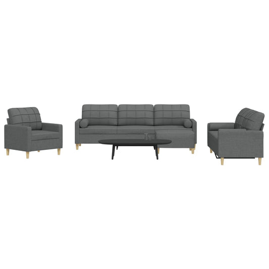 Set Divani 4 pz con Poggiapiedi e Cuscini Grigio Scuro Tessuto - homemem39