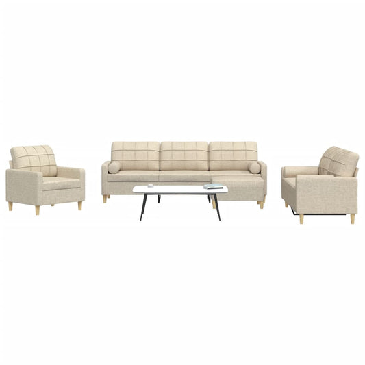 Set Divani 4 pz con Poggiapiedi e Cuscini Crema Tessuto