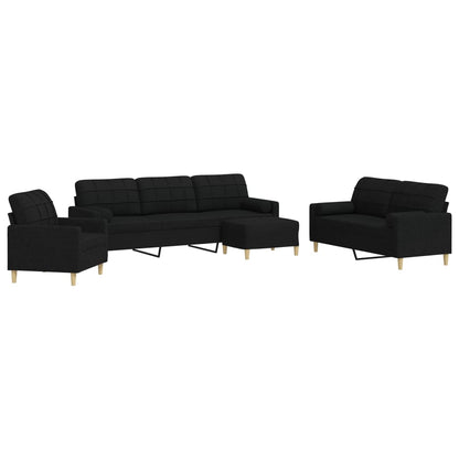 Set Divani 4 pz con Poggiapiedi e Cuscini Nero in Tessuto | homemem39