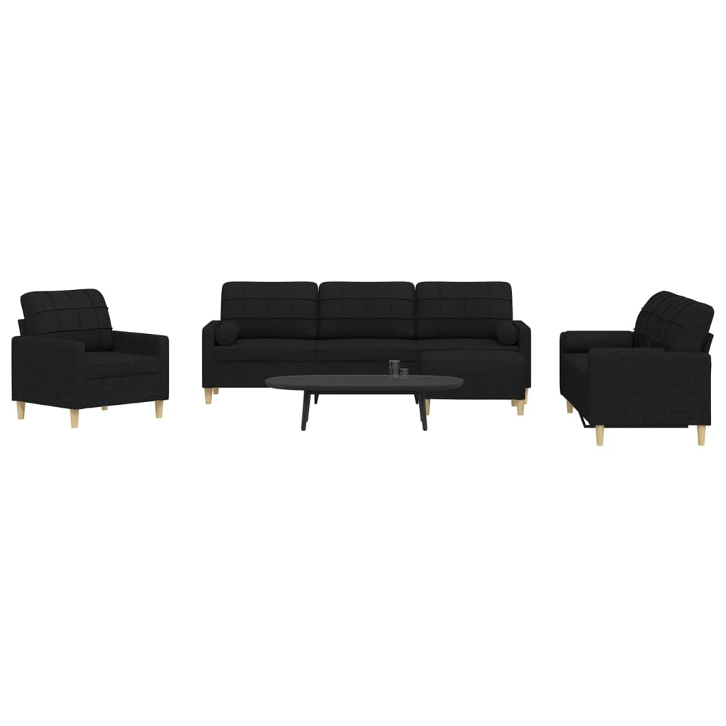 Set Divani 4 pz con Poggiapiedi e Cuscini Nero in Tessuto | homemem39