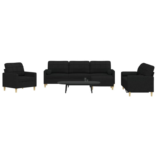 Set Divani 4 pz con Poggiapiedi e Cuscini Nero in Tessuto | homemem39
