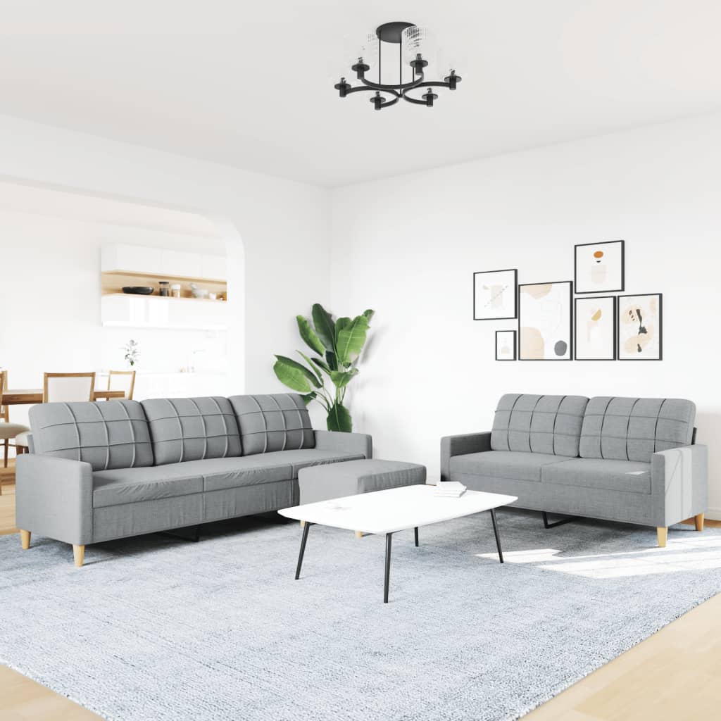 Set di Divani 3 pz con Poggiapiedi Grigio Chiaro in Tessuto | homemem39