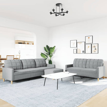 Set di Divani 3 pz con Poggiapiedi Grigio Chiaro in Tessuto | homemem39