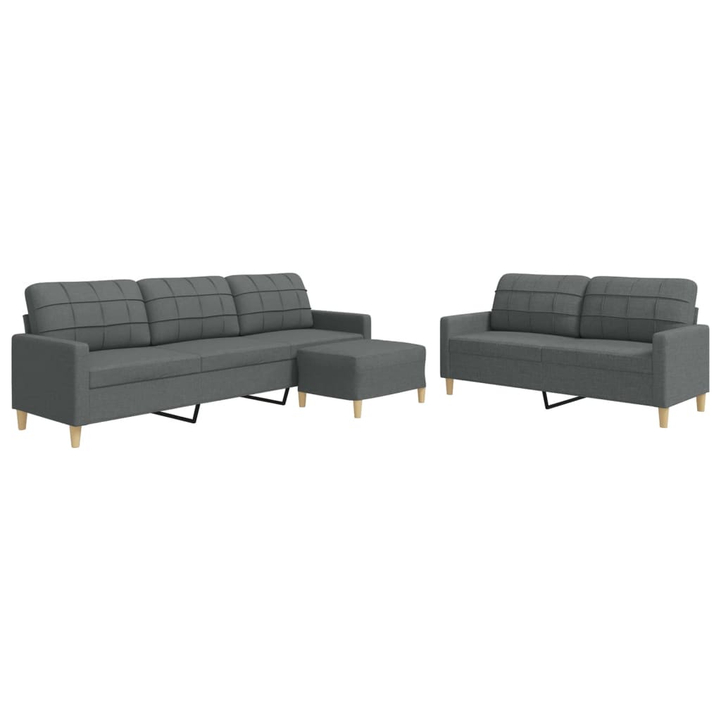 Set di Divani 3 pz con Poggiapiedi Grigio Scuro in Tessuto | homemem39
