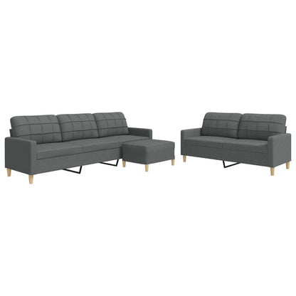 Set di Divani 3 pz con Poggiapiedi Grigio Scuro in Tessuto | homemem39