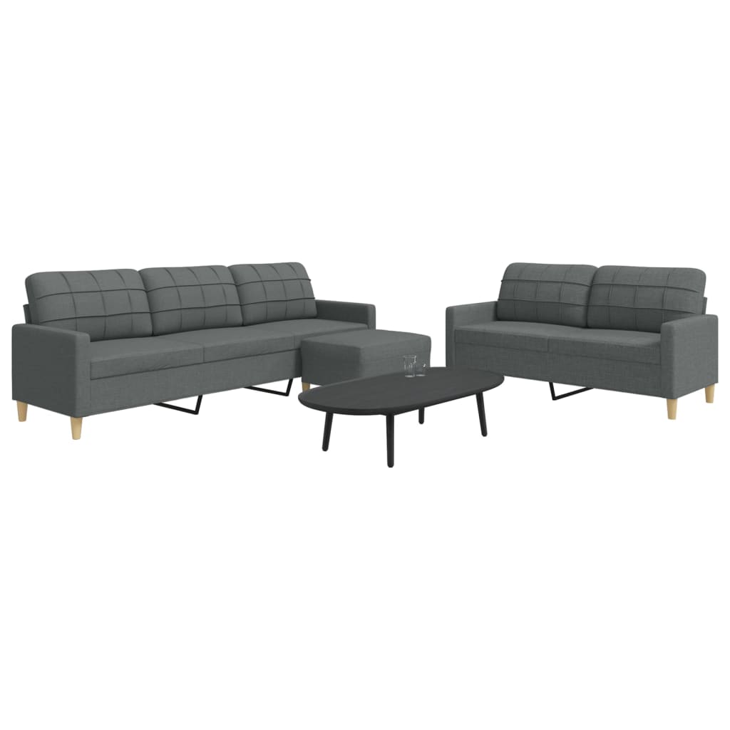 Set di Divani 3 pz con Poggiapiedi Grigio Scuro in Tessuto | homemem39