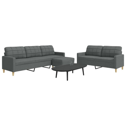 Set di Divani 3 pz con Poggiapiedi Grigio Scuro in Tessuto | homemem39