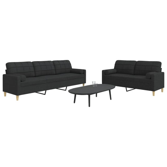 Set Divani 2 pz con Cuscini Decorativi Nero in Tessuto - homemem39
