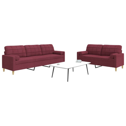 Set di Divani 2 pz con Cuscini Decorativi Rosso Vino in Tessuto