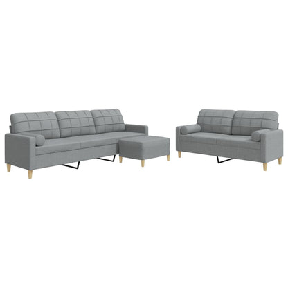 Set Divani 3 pz con Poggiapiedi e Cuscini Grigio Chiaro Tessuto | homemem39