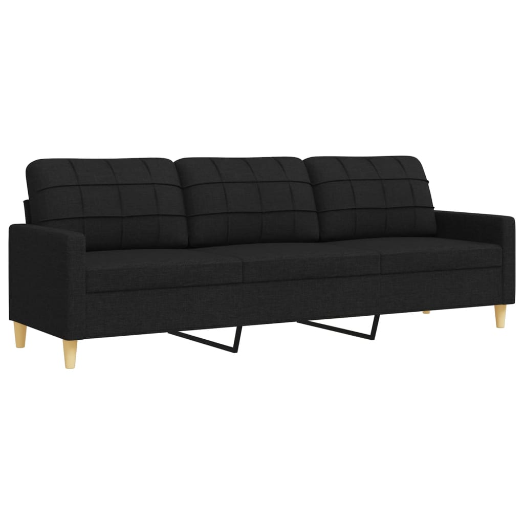 Set Divani 3 pz con Poggiapiedi e Cuscini Nero in Tessuto | homemem39