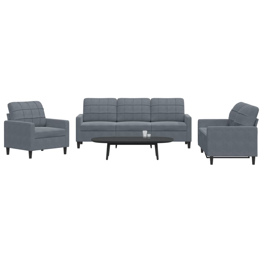 Set di Divani 3 pz con Cuscini Grigio Scuro in Velluto - homemem39