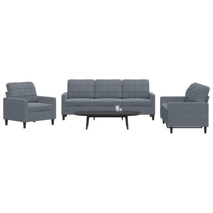 Set di Divani 3 pz con Cuscini Grigio Scuro in Velluto - homemem39