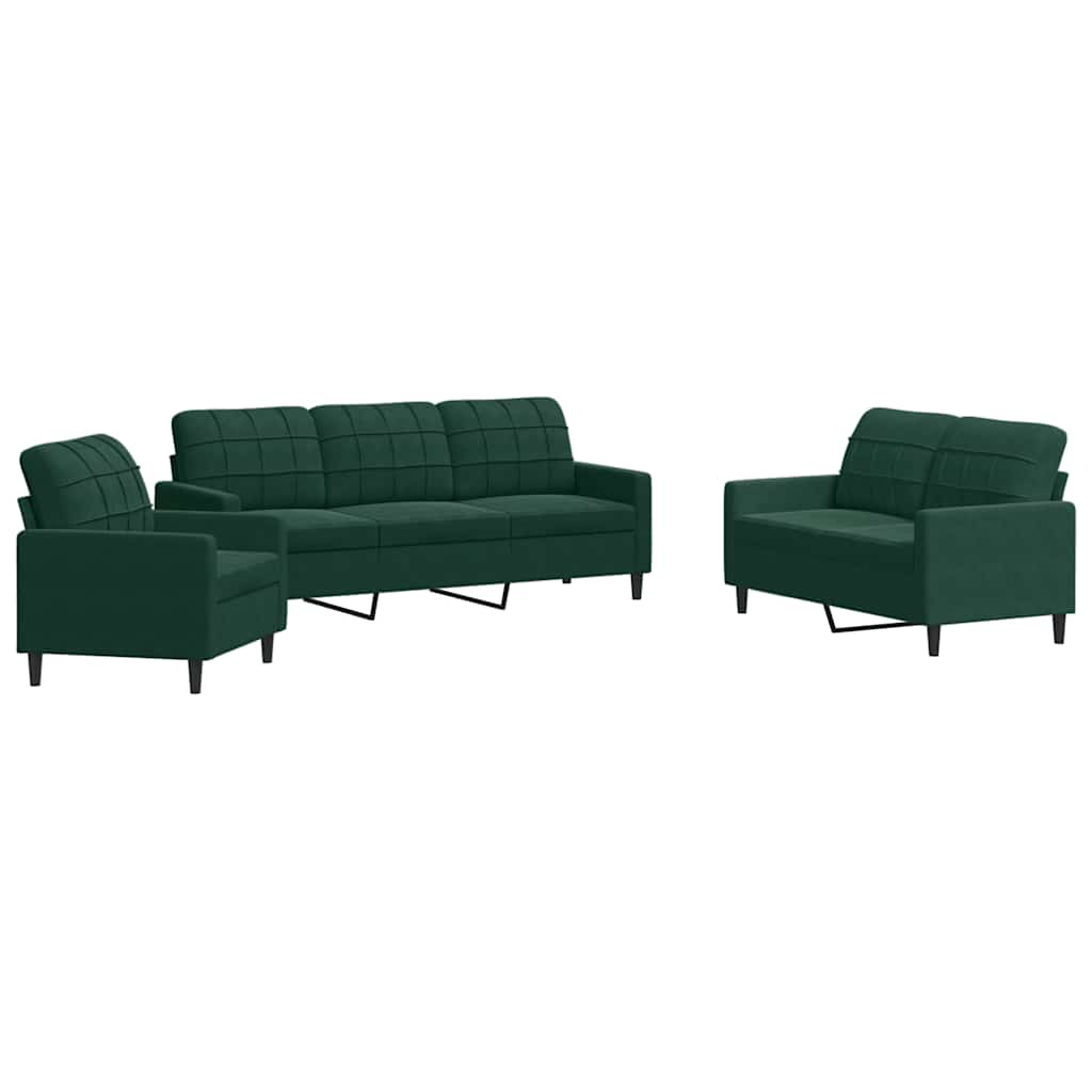 Set di Divani 3 pz con Cuscini Verde scuro in Velluto | homemem39