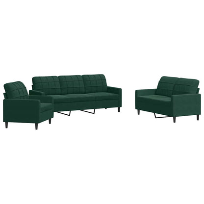 Set di Divani 3 pz con Cuscini Verde scuro in Velluto | homemem39