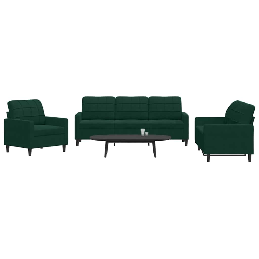Set di Divani 3 pz con Cuscini Verde scuro in Velluto | homemem39