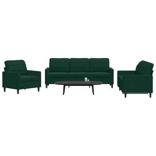 Set di Divani 3 pz con Cuscini Verde scuro in Velluto | homemem39