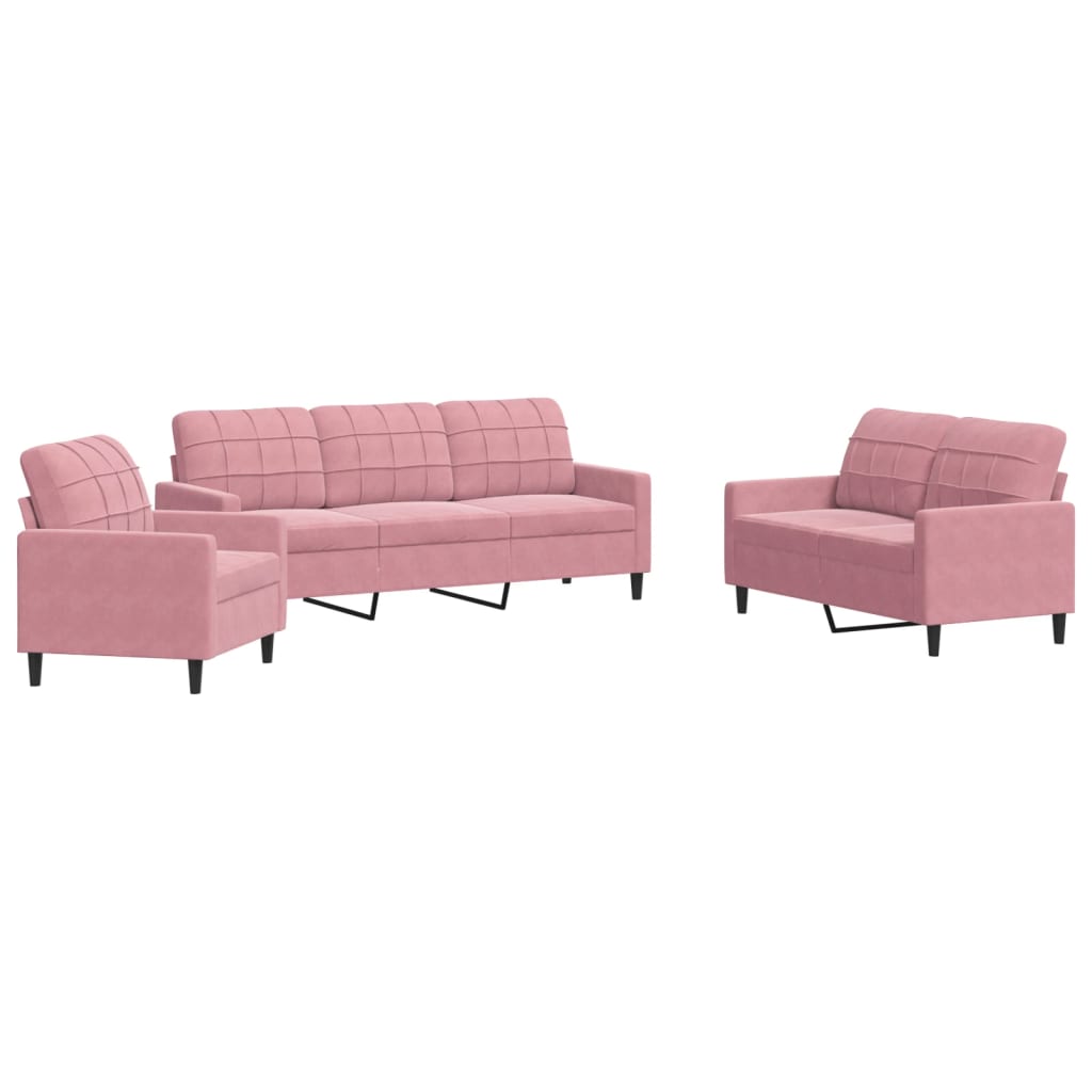 Set di Divani 3 pz con Cuscini rosa in Velluto | homemem39