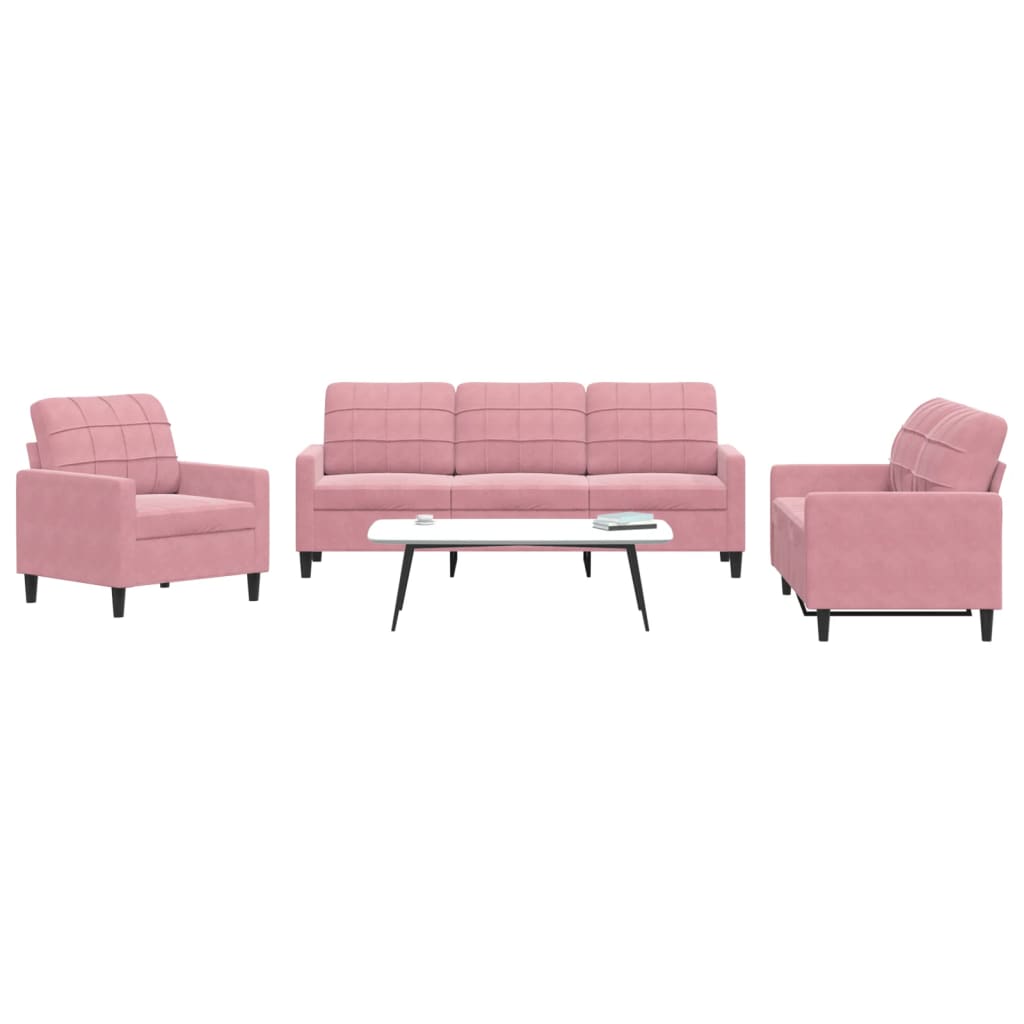 Set di Divani 3 pz con Cuscini rosa in Velluto | homemem39