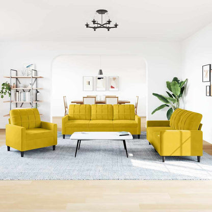 Set di Divani 3 pz con Cuscini giallo in Velluto