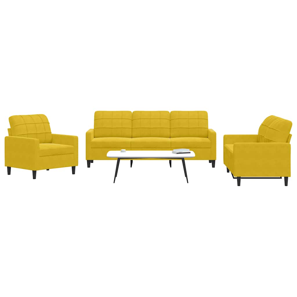 Set di Divani 3 pz con Cuscini giallo in Velluto