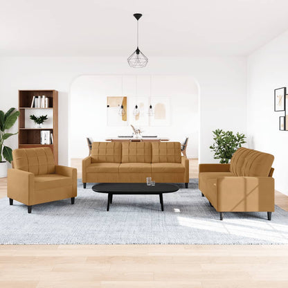 Set di Divani 3 pz con Cuscini Marrone in Velluto