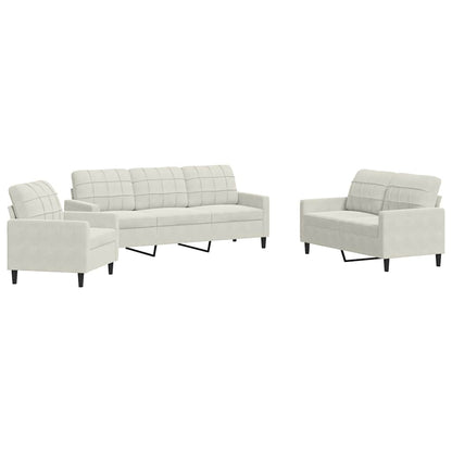 Set di Divani 3 pz con Cuscini Crema in Velluto