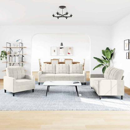 Set di Divani 3 pz con Cuscini Crema in Velluto