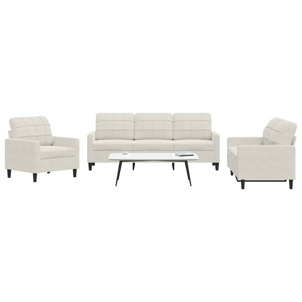 Set di Divani 3 pz con Cuscini Crema in Velluto