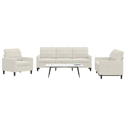 Set di Divani 3 pz con Cuscini Crema in Velluto