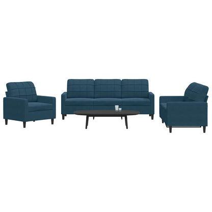 Set di Divani 3 pz con Cuscini Blu in Velluto