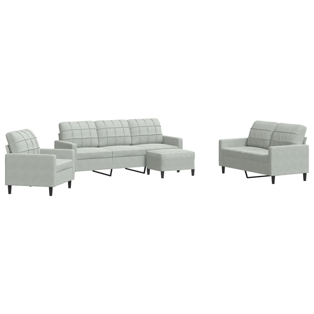Set di Divani 4 pz con Cuscini Grigio Chiaro in Velluto | homemem39