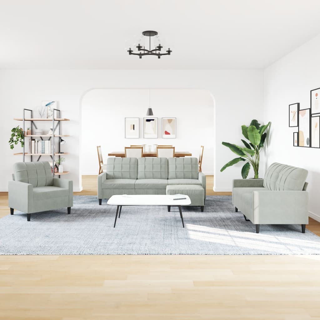 Set di Divani 4 pz con Cuscini Grigio Chiaro in Velluto | homemem39