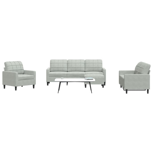 Set di Divani 4 pz con Cuscini Grigio Chiaro in Velluto | homemem39