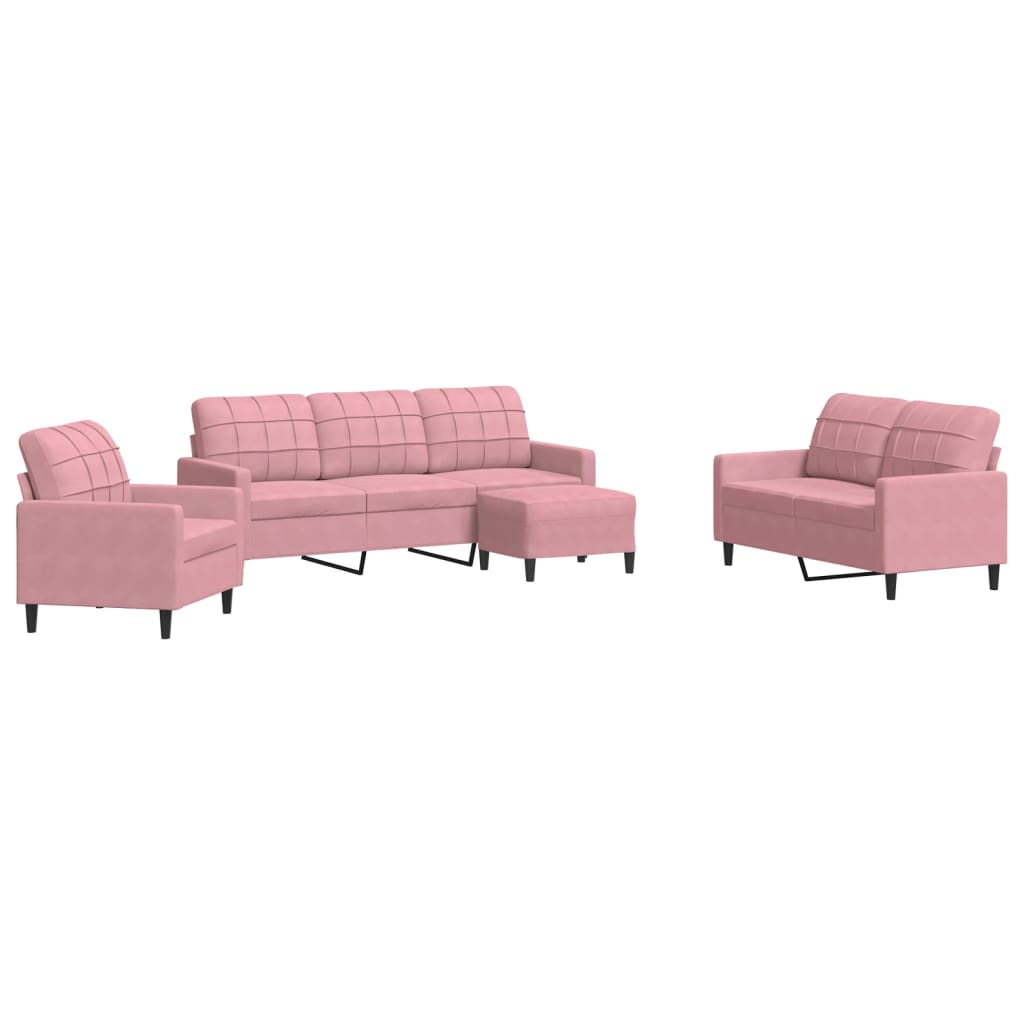 Set di Divani 4 pz con Cuscini rosa in Velluto | homemem39