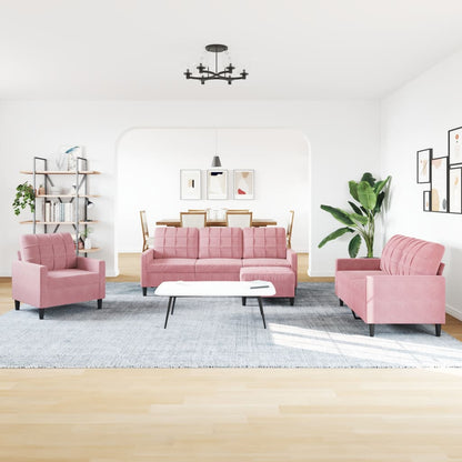 Set di Divani 4 pz con Cuscini rosa in Velluto | homemem39