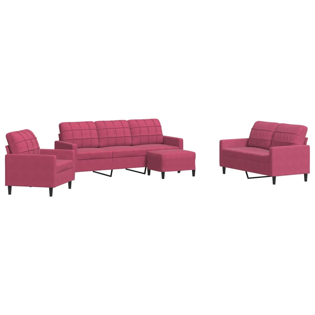 Set di Divani 4 pz con Cuscini Rosso Vino in Velluto | homemem39