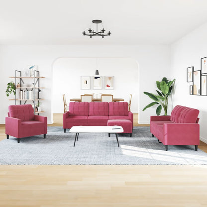Set di Divani 4 pz con Cuscini Rosso Vino in Velluto | homemem39