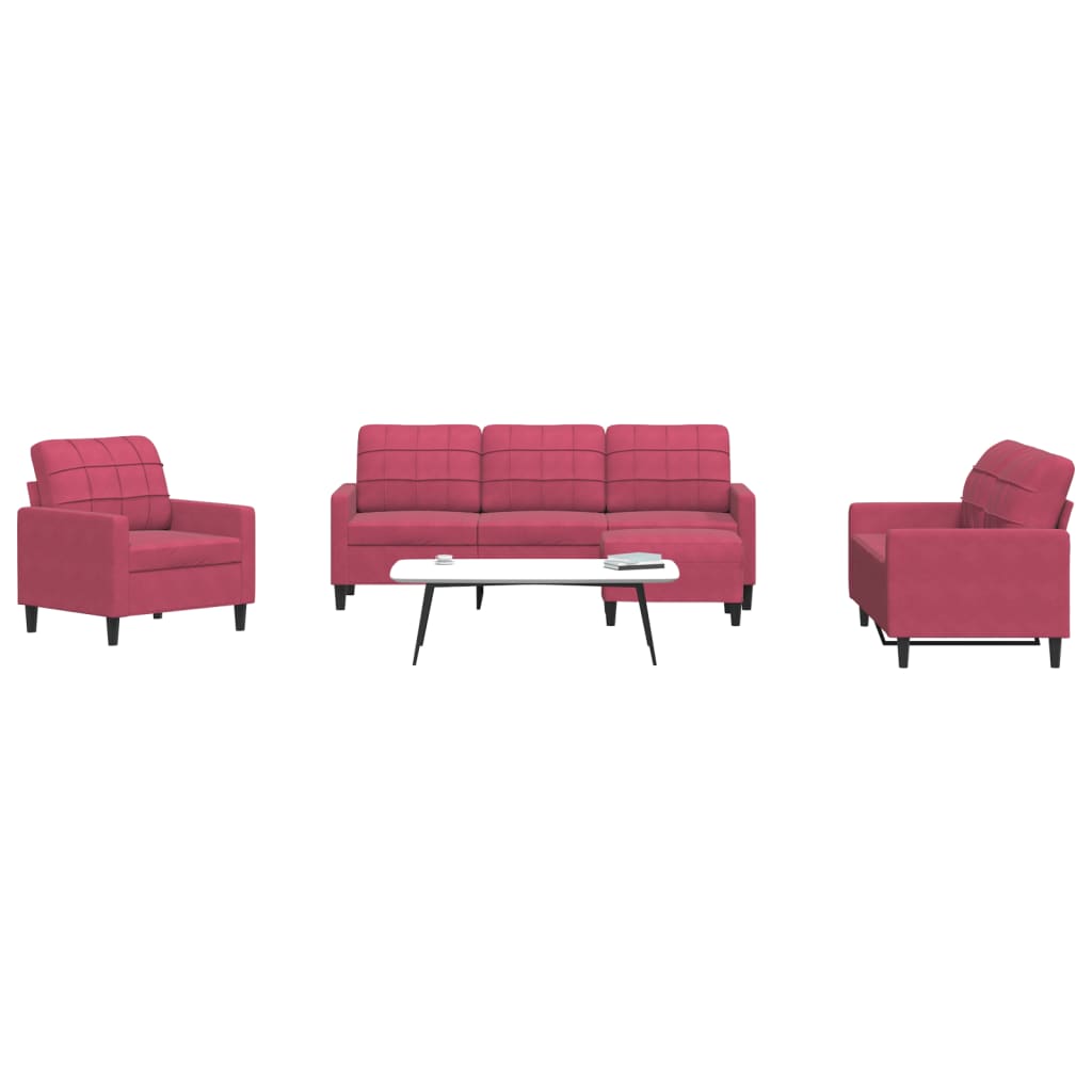 Set di Divani 4 pz con Cuscini Rosso Vino in Velluto | homemem39