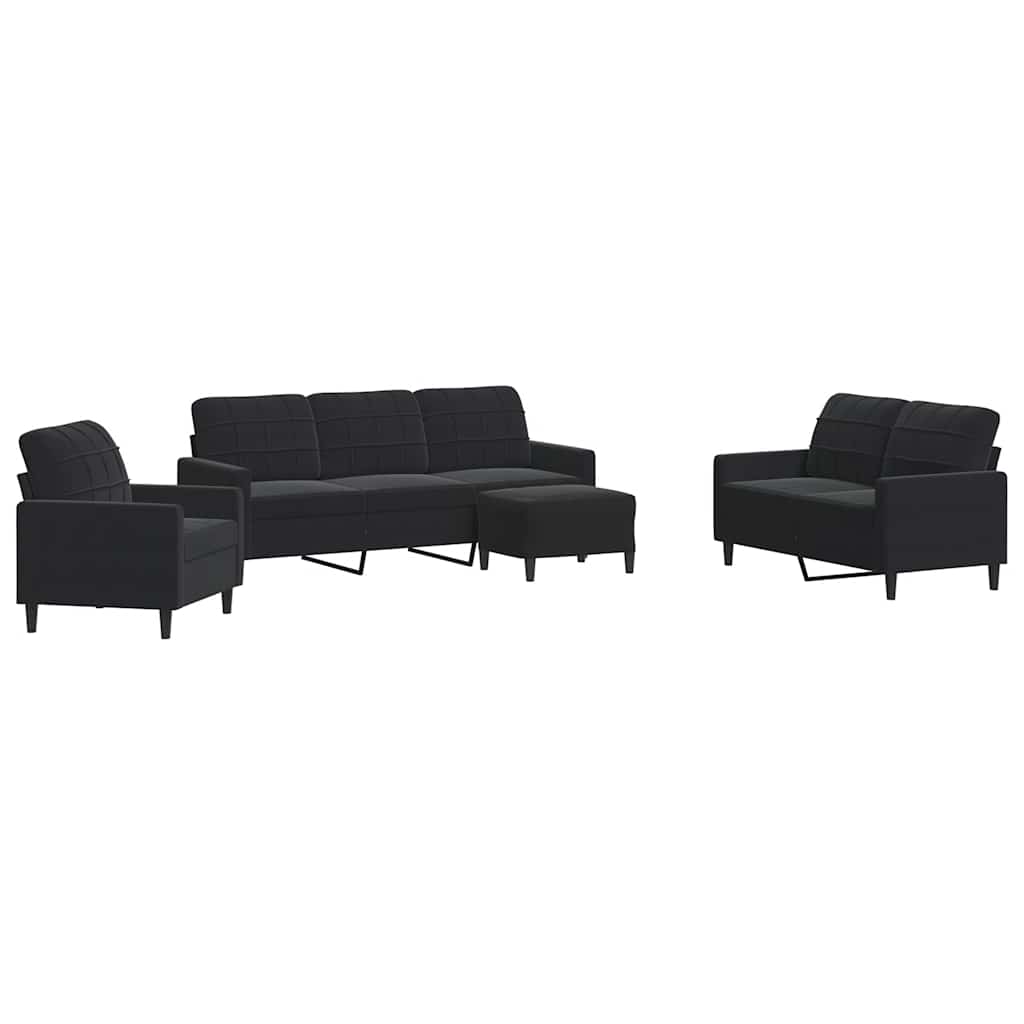 Set di Divani 4 pz con Cuscini Nero in Velluto | homemem39