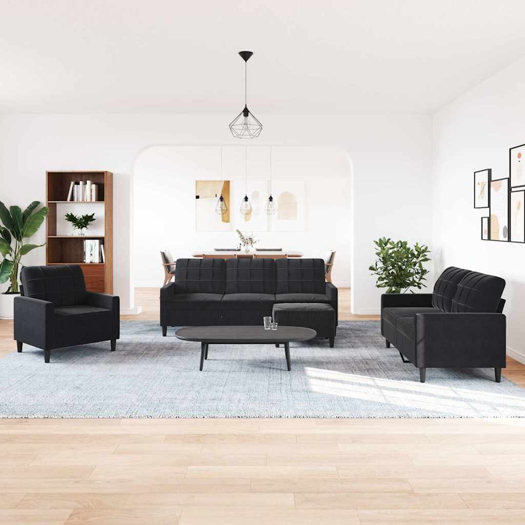Set di Divani 4 pz con Cuscini Nero in Velluto | homemem39