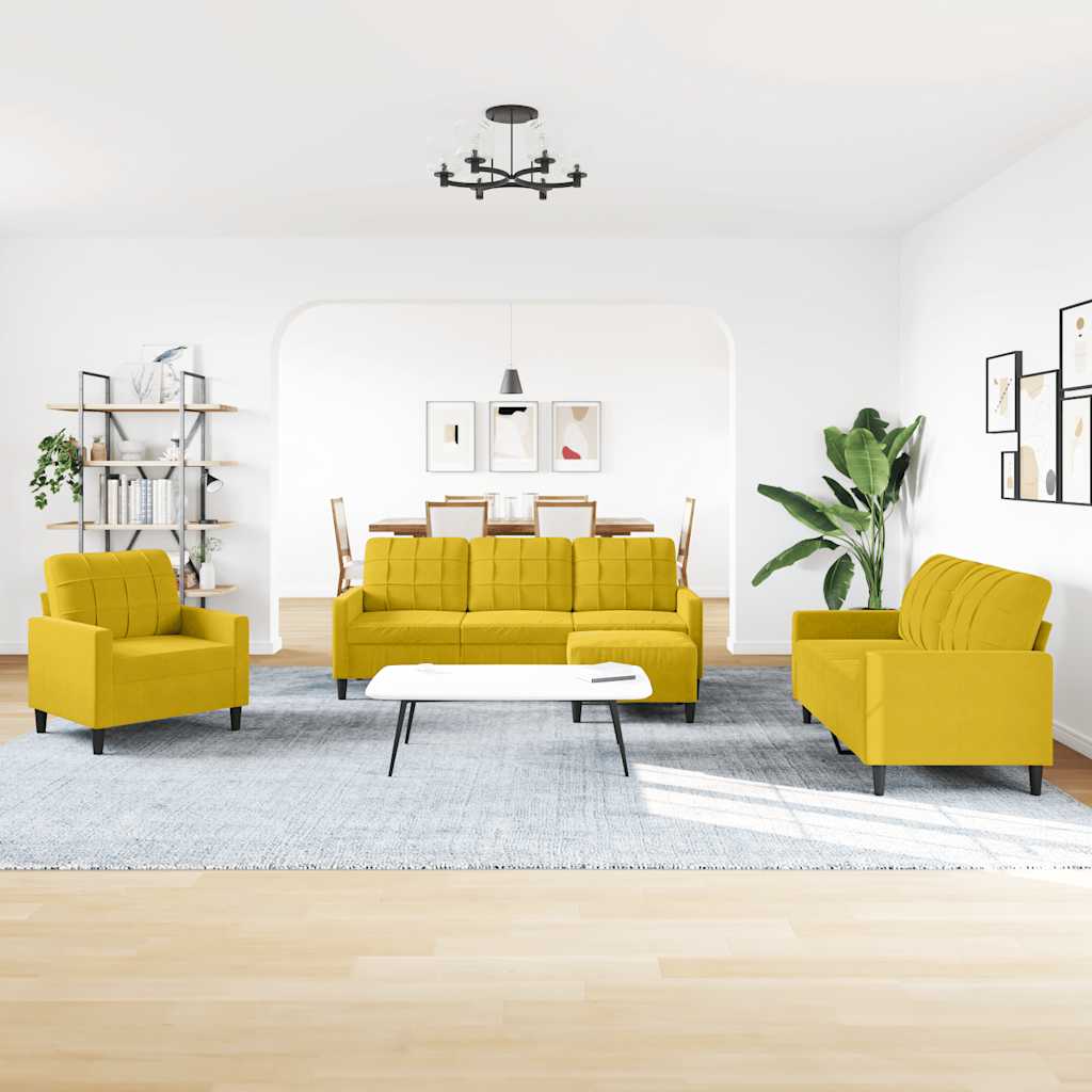 Set di Divani 4 pz con Cuscini giallo in Velluto | homemem39