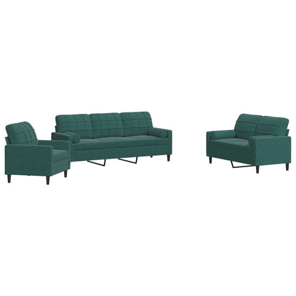 Set di Divani 3 pz con Cuscini e Rinforzi Verde scuro Velluto | homemem39