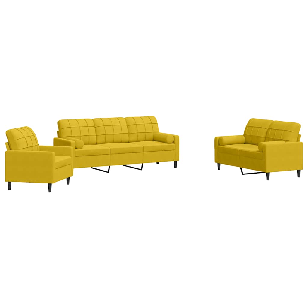 Set di Divani 3 pz con Cuscini e Rinforzi Giallo in Velluto | homemem39