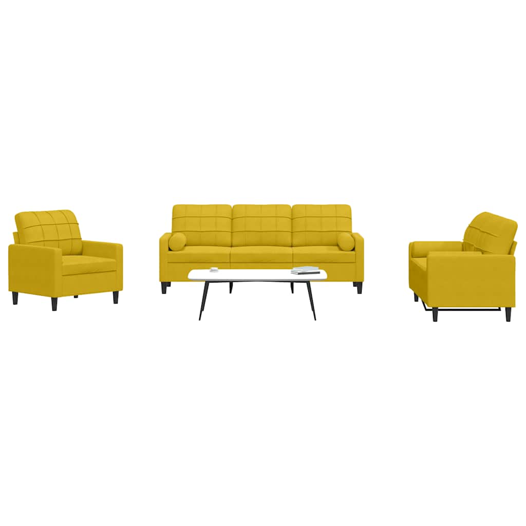 Set di Divani 3 pz con Cuscini e Rinforzi Giallo in Velluto