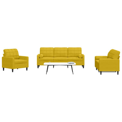 Set di Divani 3 pz con Cuscini e Rinforzi Giallo in Velluto
