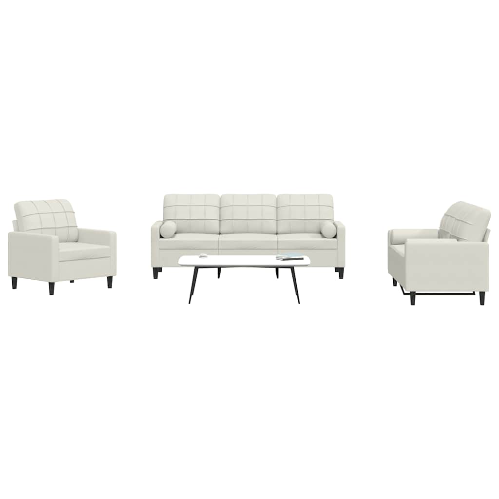 Set di Divani 3 pz con Cuscini e Rinforzi Crema in Velluto | homemem39
